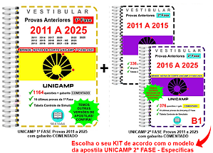 KIT Unicamp 1ª e 2ª Fase Provas 2011 a 2025 Gabarito Comentado