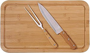 TÁBUA CONJUNTO CHURRASCO BAMBOO RETANGULAR 50x30cm MOR