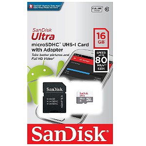 Cartão Memória 16Gb Class 10 Micro SD/SD SanDisk 7 anos de garantia