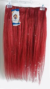 APLIQUE FIO INVISIVEL/TIC TAC CABELO HUMANO MALASIANO VERMELHO 53CM 1