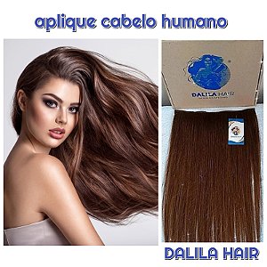 APLIQUE FIO INVISIVEL/TIC TAC CABELO HUMANO MALASIANO CASTANHO MÉDIO 60CM 4