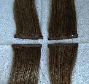 APLIQUE FITA ADESIVA CABELO HUMANO BRASILEIRO CASTANHO CLARO COM LUZES 22CM 16