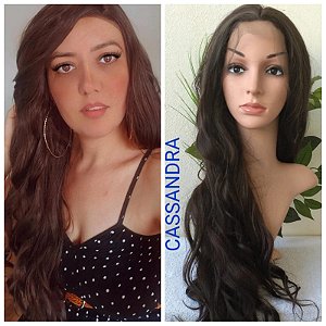 Peruca Cassandra lace orgânica castanho médio ondulada 70 cm