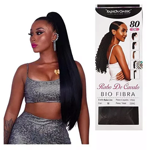 RABO DE CAVALO CABELO BIO FIBRA LISO 80CM