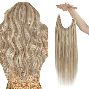 APLIQUE FIO INVISIVEL CABELO 100% HUMANO LOIRO COM MECHAS 67