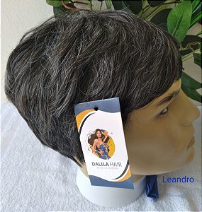 Peruca Leandro Castanho Escuro e grisalho Cabelo Orgânico Igual Humano