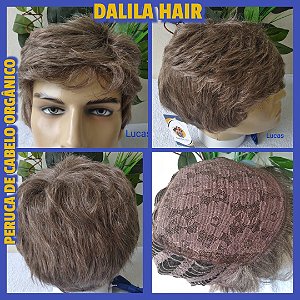 Peruca Lucas Cinza grisalho Cabelo Orgânico Igual Humano