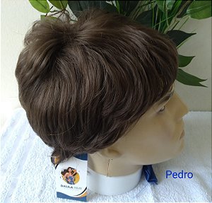 Peruca Pedro Castanho e grisalho Cabelo Orgânico Igual Humano