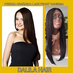 PERUCA FRONT LACE VANESSA CABELO ORGÂNICO CASTANHO ESCURO 69CM