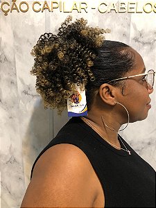 COQUE DE SAQUINHO APLIQUE DE CABELO  CACHEADO ORGÂNICO