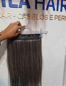 Aplique mega hair de cabelo humano cor grisalho cabelo humano liso codigo 91