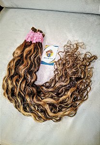 Cabelo cacho caipira indiano 65cm morena iluminada 100G