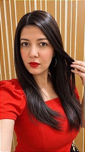 PERUCA FRONT LACE DINAMARA CASTANHO ESCURO CABELO ORGANICO