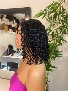 Peruca lace Andrea cabelo humano cacheado tamanho médio