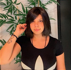 Peruca com franja Laura Cabelo humano tamanho curto castanho médio