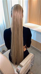 RABO DE CAVALO CABELO BIO FIBRA LISO 80CM LOIRO CLARO PEROLADO