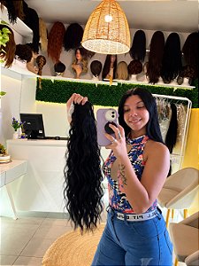 RABO DE CAVALO CABELO BIOFIBRA CACHEADO VELCRO 60CM