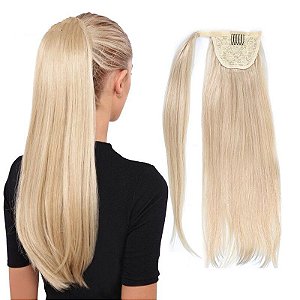 Rabo de Cavalo Cabelo Humano 50cm com Velcro 100g Loiro Clarissimo N°125