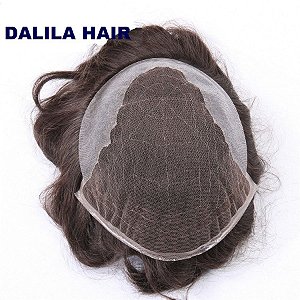 Prótese Capilar Masculina de Cabelo Humano Castanho Escuro Dalila Hair + Brinde