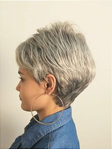 Peruca Zulu Grisalha Curta Cabelo Orgânico