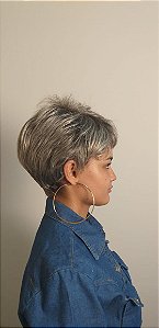 Peruca Zulu Grisalha Curta Cabelo Orgânico