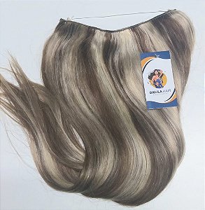 APLIQUE FIO INVISIVEL/TIC TAC CABELO HUMANO CASTANHO MÉDIO COM LOIRO CLARISSIMO 50CM