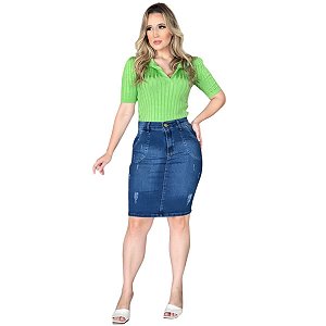 Saia Jeans Evangélica Secretária Com Bolsos