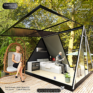 Glamping GLASS  com abertura lateral simula pérgola tam(A230L240P300)
