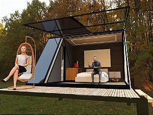 Glamping Glass com  Deck  Luxo   (15,2m2)    (Mine Copa / Banheiro completo e Pérgola motorizada)