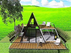 Chalé Gold LED -  área Total com expansão 70m2     +   Deck  total  100m2