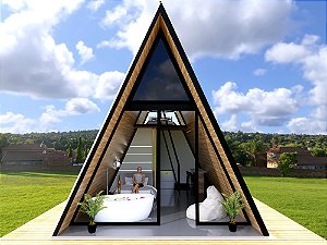 KIT Chalé Alpino FLAT  42m  (5x6=30mMezanino 12)  Banheiro / Espaço para  Mine  Cozinha e Living (Todos Materiais linha premium)
