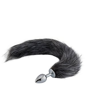 PLUG ANAL EM METAL COM CAUDA CINZA - IMPORTADOS