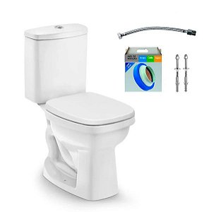 KIT BACIA COM CAIXA ACOPLADA E ASSENTO ART BRANCO + CONJUNTO DE FIXAÇÃO FLEXÍVEL E ANEL DE VEDAÇÃO - INCEPA