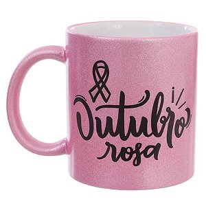 Caneca Cerâmica Glitter Rosa Especial 300ml