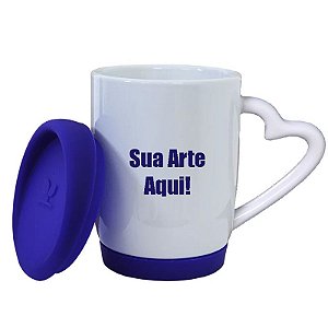 Caneca Cerâmica Branca Coração c/ Tampa 365ml  (Personalizada)