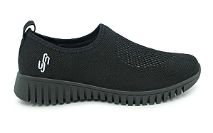 Tênis Slip On Todo Preto Tricot Detalhes Usaflex