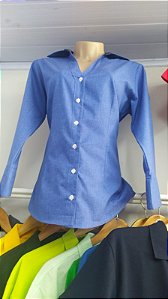 Camisa Social Feminina Tipo Jeans