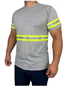 Camiseta com Faixa Refletiva Cinza Manga Curta