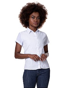 Camisa Social Feminina Branca Manga Curta