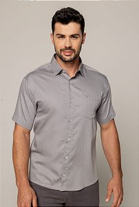 Camisa Social Masculina Cinza Manga Curta Microfibra