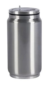 Lata Térmica Prata de Metal Aço Inox Com Tampa 300ml