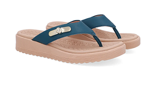 Chinelo Salto Baixo Couro Azul Esmeralda UD13001005