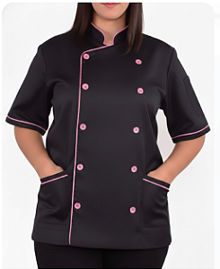 Dolmã Manga Curta Gabardine Preta Vies Pink