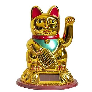 Gatinho Da Sorte Gato Solar Balança A pata - Maneki Neko Japonês Dourado 12CM