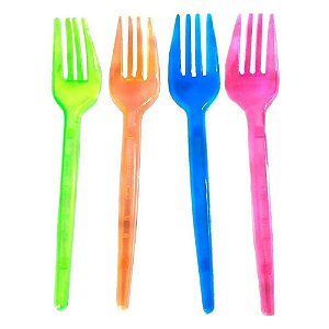 Kit 50 Garfos  Neon Descartável Forfest   Linha Premium - 50un - Brilha com luz negra