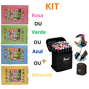 Kit Livro De Colorir Bobbie Goods 50 Desenhos + kit De 24 Canetinhas Ponta Dupla kit livro + Canetinhas