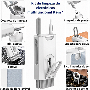 kit limpa Escova Limpeza Teclado Fone Vídeo Game Eletrônicos 8 Em 1 BOMVINK BOM-7373