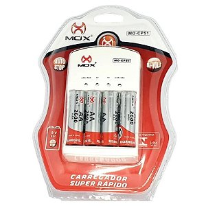 CARREGADOR DE PILHAS MO-CP51  E 9V C/ 4 PILHAS AA - BI-VOLT MOX