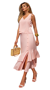 BLUSA BARRA TRANSPAS + SAIA DOIS BABADOS