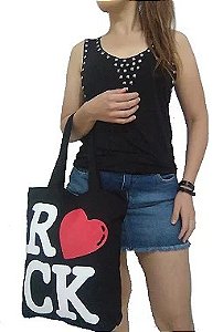 Bolsa feminina estilosa com estampa amo Rock